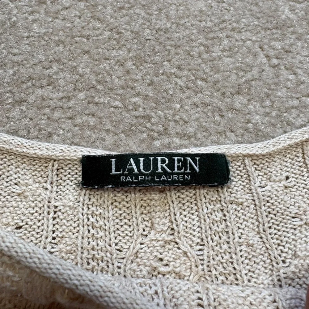 Lauren Ralph Lauren Sweater Womens Small Beige 100% Cotton‎ Cable Knit Boatneck